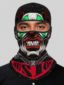 Musion 1 件装骷髅印花拉法帽防晒摩托车全脸面罩弹力滑雪面罩防紫外线颈套万圣节服装鬼面具适合骑行 - 綠色 - 查看 9