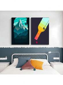 1 件抽象攀岩探险海报和印刷品帆布画山太阳墙壁艺术画适用于客厅家居装饰无框架 - 彩色 - 查看 6