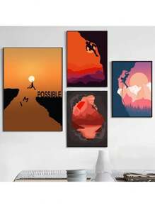 1 件抽象攀岩探险海报和印刷品帆布画山太阳墙壁艺术画适用于客厅家居装饰无框架 - 彩色 - 查看 5