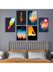 1 件抽象攀岩探险海报和印刷品帆布画山太阳墙壁艺术画适用于客厅家居装饰无框架 - 彩色 - 查看 4