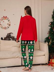 Women's Christmas Pajamas, Santa Claus Print Long Sleeve Top And Floral Pants, Women's Christmas Outfit, Christmas Sleepwear, Women's 2 Pieces Autumn/Winter Loungewear Set - Multicolor - View 2