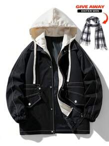 男士轻便春秋休闲棒球夹克带帽，二合一工装风格时尚外套，长袖