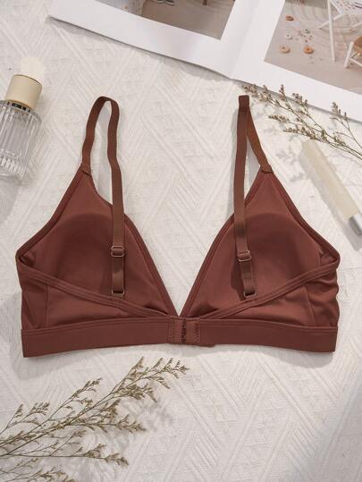 Top de bikini sexy y cómodo para mujer con copas triangulares marrones, relleno extraíble, tirantes ajustables, ropa interior para damas
