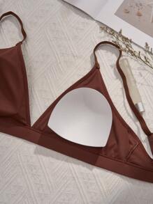 Women's Brown Triangle Cup Sexy & Comfortable Bikini Top, Removable Padding, Adjustable Straps, Ladies Underwear - Coffee Brown - View 11