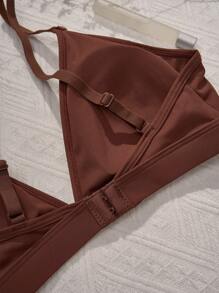 Women's Brown Triangle Cup Sexy & Comfortable Bikini Top, Removable Padding, Adjustable Straps, Ladies Underwear - Coffee Brown - View 10