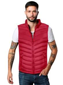 Abrigo acolchado con cremallera sin manga MILAN-Chaleco Puffer Acolchado para Hombre Sin Gorro - Cuello Alto y Cierres Frontales Estilo Urbano - Rojo - Ver 2