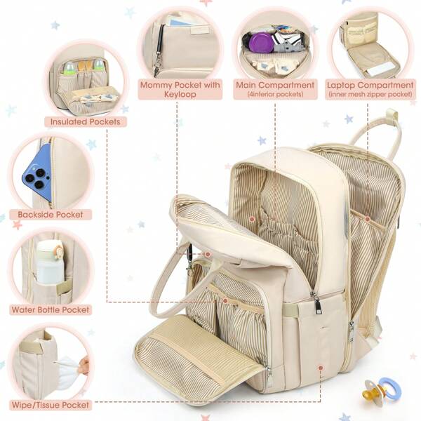 Baby Wickelrucksack Groß Wickeltasche Rucksack mit Kinderwagengurten und Wickelunterlage Unterwegs Diaper Bag Babytasche