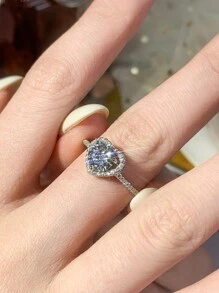 1 Carat D Color VVS Clarity GRA Certified Classic Elegant Luxury S925 Silver Plated Platinum Heart Shaped Moissanite Open Ring, 1 Carat High Quality Moissanite Center Stone - Moissanite Ring - View 2