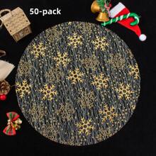 (12/24/36/50pcs) 13-Inch Thin Mesh Snowflake Placemats, Metallic Foil Mesh Placemats For Christmas Dining Table Decor, Plates, Tabletop Decor, Suitable For Christmas, Party, Wedding, Banquet (Gold/Silver) - Gold - View 8