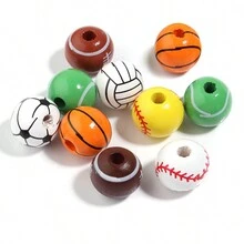 10 件/包木制运动系列珠子，个性化运动风格棒球篮球排球美式足球网球足球手工 DIY 手链项链手机钥匙扣装饰，礼品和工艺品 - 彩色 - 查看 20