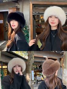 1件圣诞礼物，时尚女士冬季款式，厚实保暖的人造毛皮，简约时尚，蒙古风人造毛皮户外渔夫帽