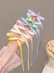 6 piezas Pasadores de pelo con lazo de cinta de poliéster colorida para mujeres, accesorios de pelo dulces y lindos, barrettes de encaje, inspirados en bailarinas, decoración de pelo tipo hada Y2K, adecuados para uso diario, Día de San Valentín, clips de garra, artículos escolares, elegantes, universidad