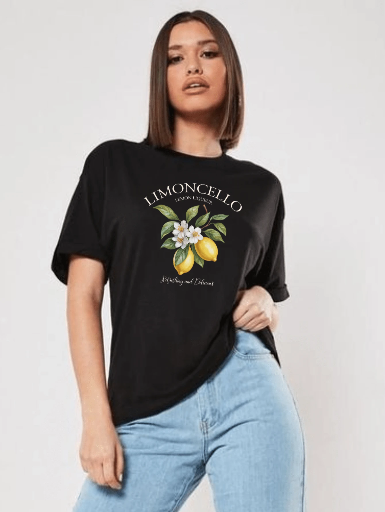 Women's 100% Cotton T-Shirt Minimalist Print T-Shirt Limone - 黑色 - 查看 1