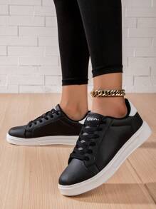 新款厚底纯白透气时尚女士休闲运动鞋，舒适软底防滑防臭耐用旅游鞋 - 黑白 - 查看 3