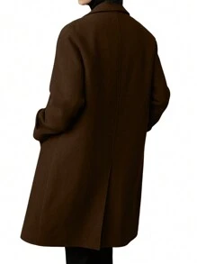 1 件男士双排扣翻领大衣，秋冬款 - 巧克力棕 - 查看 4