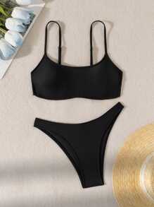 2pcs/Set Women's Sexy Black Bikini Swimwear Set, For Summer Beach Vacation