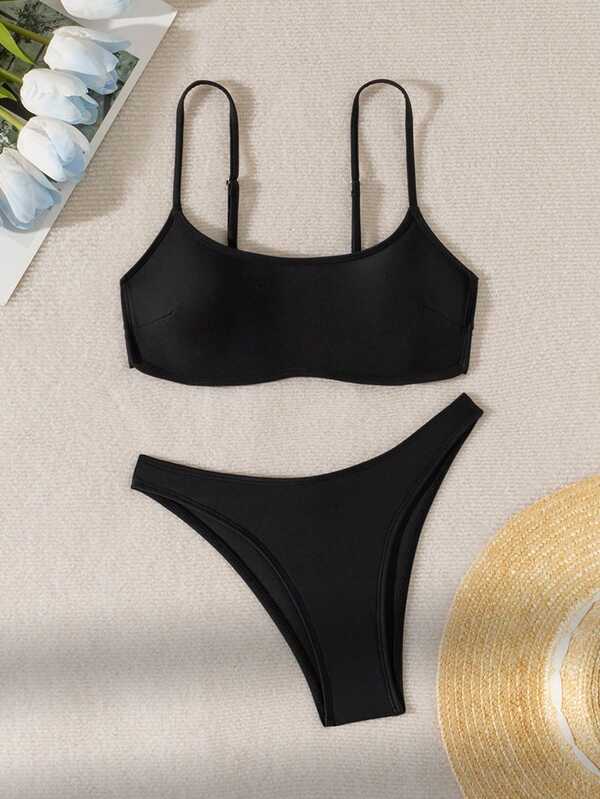 2pcs/Set Women's Sexy Black Bikini Swimwear Set, For Summer Beach Vacation