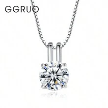 GGRUO 1CT 莫桑石 925 纯银经典闪亮吊坠项链女士婚礼精美珠宝已通过测试 - 無色 - 查看 1