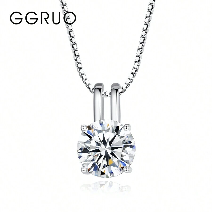 GGRUO 1CT 莫桑石 925 纯银经典闪亮吊坠项链女士婚礼精美珠宝已通过测试 - 無色 - 查看 1