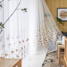 1 件白色和卡其色花卉刺绣薄纱窗帘，中式经典半遮光薄纱窗帘，适用于客厅、卧室、阳台、适合窗户装饰，无轨道或窗帘杆 - 白色 - 查看 8