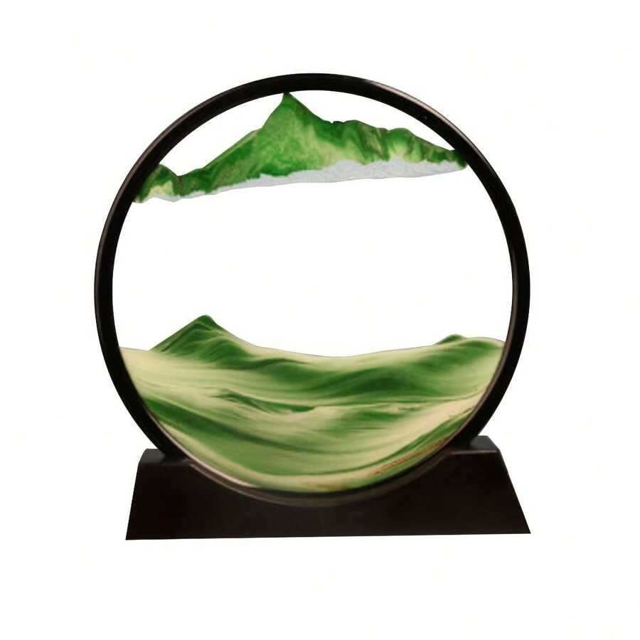 7 Inch Moving Sand Art Picture, 3D Moving Sand Hourglass - Mesmerizing Artistic Desktop Decor - Ever-Changing Natural Landscape In A Glass Frame - Ideal For Home & Office, Quicksand Painting Round Glass Sandscapes 3D Deep Sea Sand Art Gift