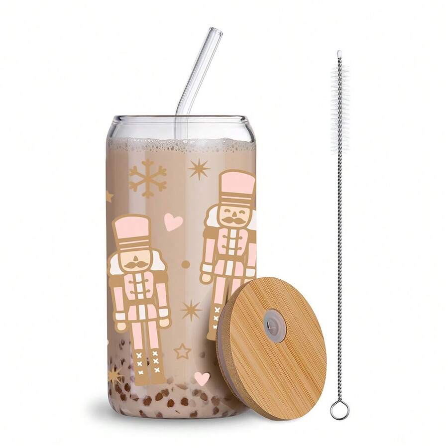 1 chiếc cốc thủy tinh đựng nước đơn giản di động 16oz có ống hút và nắp, cốc quà tặng, cốc thủy tinh trong suốt có họa tiết dễ thương vui nhộn, cốc uống nước Giáng sinh, cốc bia, có thể tái sử dụng, quà tặng ngày lễ cho gia đình, bạn bè Giáng sinh, Halloween, quà tặng ngày lễ tình nhân - trong suốt - Xem 1