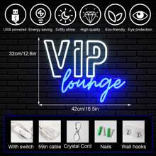1 Pcs VIP Lounge Neon Signs For Wall Decor VIP Neon Light Signs For Room Decor,LED Light Sign With USB Powered For Bar Hotel Cafe VIP Room Home Art Decoration Multicolor