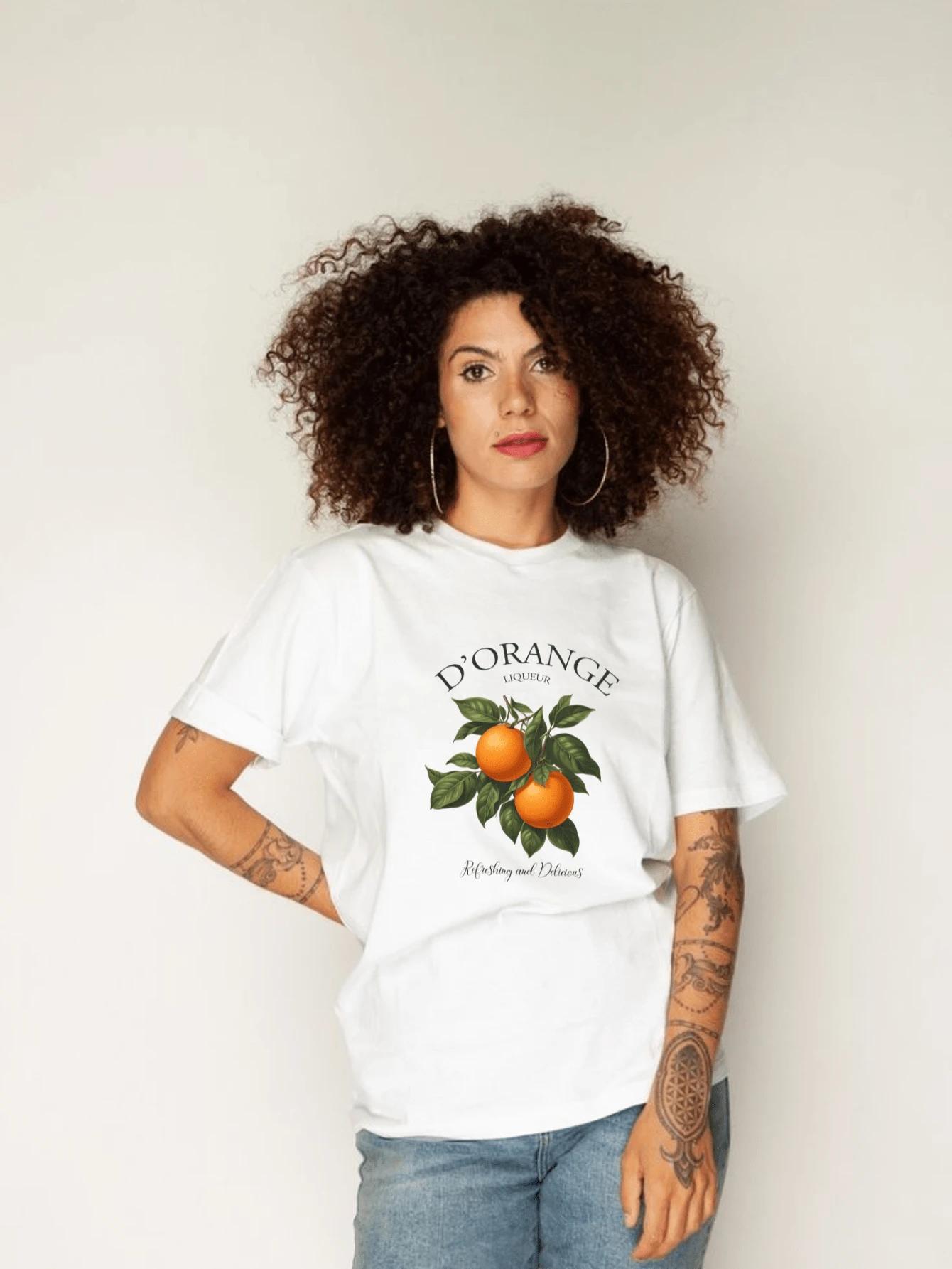 Women's 100% Cotton T-Shirt Minimalist Printed Orange T-Shirt - 白色 - 查看 1