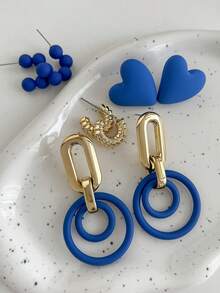 Bộ 4 đôi/bộ hoa tai thả tròn vàng thời trang, bộ trang sức hoa tai hạt tròn giản dị - Nhiều màu - Xem 2