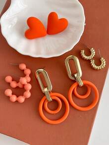 Bộ 4 đôi/bộ hoa tai thả tròn vàng thời trang, bộ trang sức hoa tai hạt tròn giản dị - Nhiều màu - Xem 3