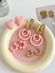 Bộ 4 đôi/bộ hoa tai thả tròn vàng thời trang, bộ trang sức hoa tai hạt tròn giản dị - Nhiều màu - Xem 1