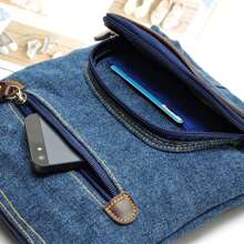 Women Fashion Denim Crossbody Bag Multi Pockets Messenger Bag With Adjustable Straps Shoulder Bag Vintage Bag - Royal Blue - View 3