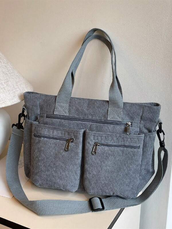 Large Capacity Fashion Minimalist Shoulder Tote Bag With Multiple Pockets, Suitable For School, Work, Commuting And Travel