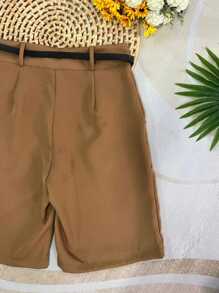 Women's Bermuda Shorts With Zilpel Belt And Bag - 棕色 - 查看 4