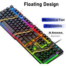 HOOPOND Wired Mechanical Feel Gaming Keyboard And Mouse Set Rainbow LED 104 Keys USB Illuminated Light Up Keyboard 2400DPI 6 Buttons Optical Gaming Mouse Mice+Gaming Mouse Pads For PS4 X Box PC Laptop,US LAYOUT - Black - View 8