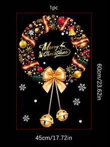 1 件圣诞花环 PVC 窗户贴膜，静电贴纸窗户贴纸，节日玻璃贴纸，卡通贴纸墙面装饰，圣诞节 - 彩色 - 查看 3