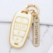 5 键 TPU 汽车遥控钥匙套带钥匙扣 - 保护套支架适用于 Tucson L 适用于 Sonata、适用于 Santa Fe、适用于 NEXO、适用于 NX4、适用于 Atos、适用于 Solaris - 适用于智能外壳遥控器保护器配件防尘防摔高端时尚钥匙包 - 電話號碼牌鑰匙扣 - 查看 16