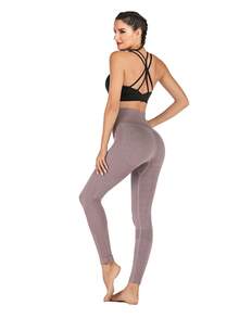 LEOQ Quần tập yoga bó cạp cao nâng mông cho nữ dài 7/8, thích hợp cho tập Pilates, Yoga và chạy bộ - Màu tím - Xem 2