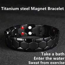 1 件男士镜面抛光钛钢 IP 镀金和黑色手链，长度可调，个性化宽度 18 毫米，适合圣诞节、周年纪念日的酷炫派对/礼物，嵌入强力磁铁 - 足球形狀 - 查看 8