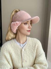 Damska ciepła dzianinowa czapka z daszkiem, termiczna podszewka, gruba ochrona słuchu, wiatroszczelna dzianinowa czapka, czapka do uprawiania sportów na świeżym powietrzu