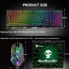 HOOPOND Wired Mechanical Feel Gaming Keyboard And Mouse Set Rainbow LED 104 Keys USB Illuminated Light Up Keyboard 2400DPI 6 Buttons Optical Gaming Mouse Mice+Gaming Mouse Pads For PS4 X Box PC Laptop,US LAYOUT - Black - View 2