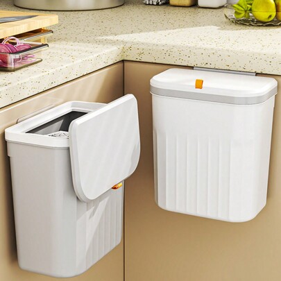 Wall Mounted Kitchen Trash Can With Lid, Bathroom Garbage Bin, Living Room Paper Basket, Waste Bin For Cabinet Door, Trash Storage, Camping, Party, Room Decoration, Living Room, Bathroom, Kitchen Supplies, Home Decoration, Christmas Gifts, Home Gifts, Room Decoration
