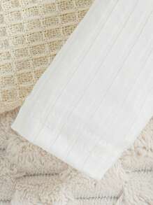 3pcs/Set Baby Girls Floral Print Solid Ribbed Button Strap Dress Set - Multicolor - View 5