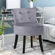 LIVINGANDHOME Living And Home Velvet Vanity Stool With Thick Cushion - Grey - View 3