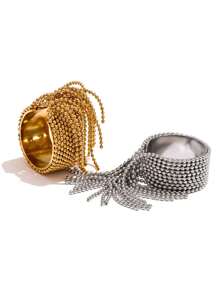 Statement Stainless Steel Chain Tassel Finger Ring Adjustable 18K PVD Plated High Quality Charm Stylish Golden Jewelry - Trendy - View 11