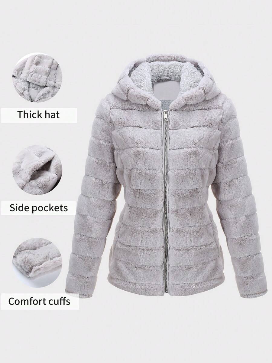 Risissida Women's Faux Fur Coat With Hood And Pockets-The Perfect Choice For Fall And Winter - Grey - View 1