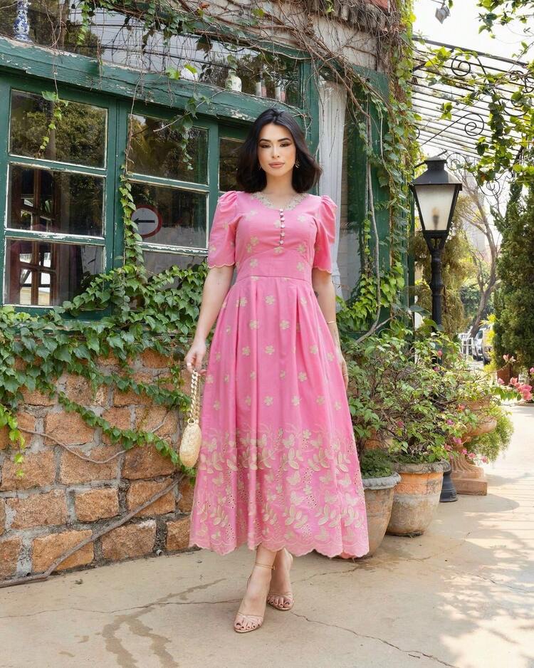 Luxury Embroidered Dress With Button - 查看 4