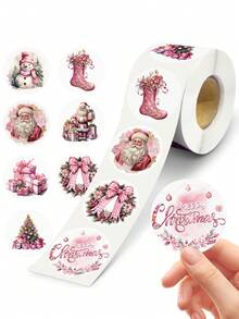 500 张粉色圣诞圆形贴纸，纸质圣诞老人雪人设计标签礼品标签装饰贴花，非常适合信封封口工艺品卡片礼品盒装饰圣诞派对用品，圣诞装饰家居 2024 年礼物新年 2025，圣诞节 - 彩色 - 查看 1