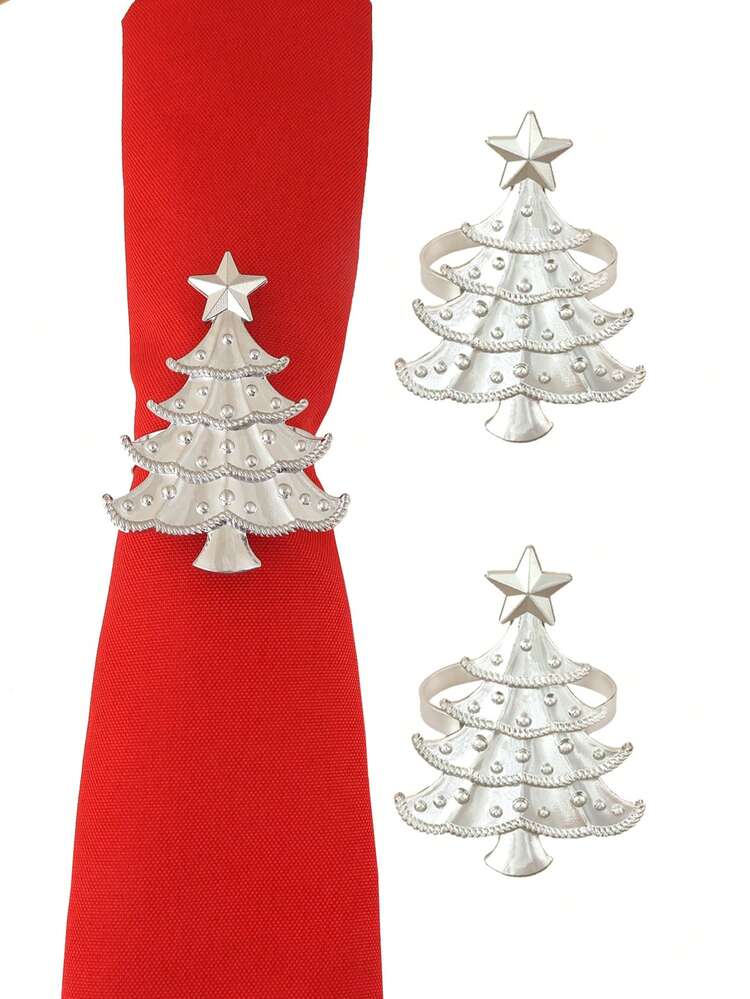 2/4/6, Christmas Silver Napkin Rings For Christmas Restaurant Table Decoration Napkin Rings - Multicolor - View 6