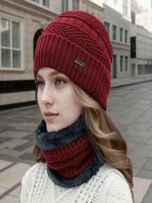 两件套冬季男士套装，带耳罩、针织帽和保暖颈套 - 舒适羊毛衬里，无帽檐设计，防寒保暖 - 彩色 - 查看 8